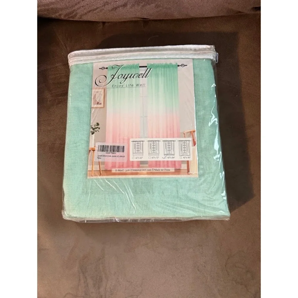 Joywell Ombre Gradient Sheer Curtains Turquoise Pink 42 x 84 Inch New